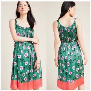 NWOT Anthropologie Green Floral Pleated Midi Dress XS